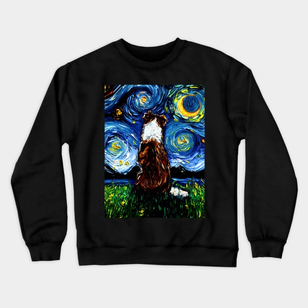 Border Collie Night 3 (Brown) Crewneck Sweatshirt by sagittariusgallery